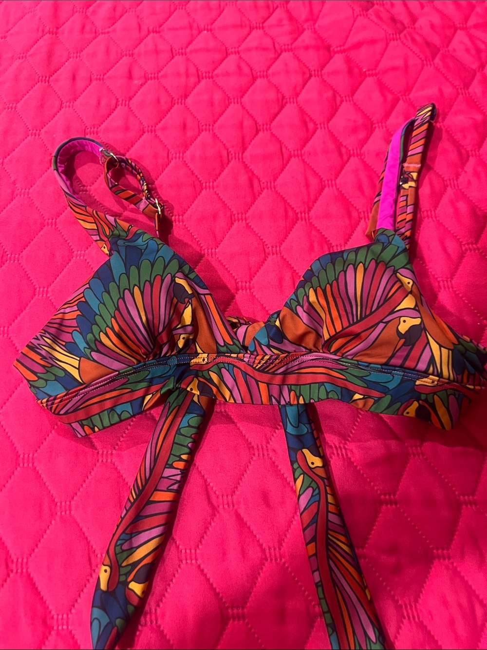 Kitty and Vibe Tropical Feather-Print Women's Bikini Top - Multicolor